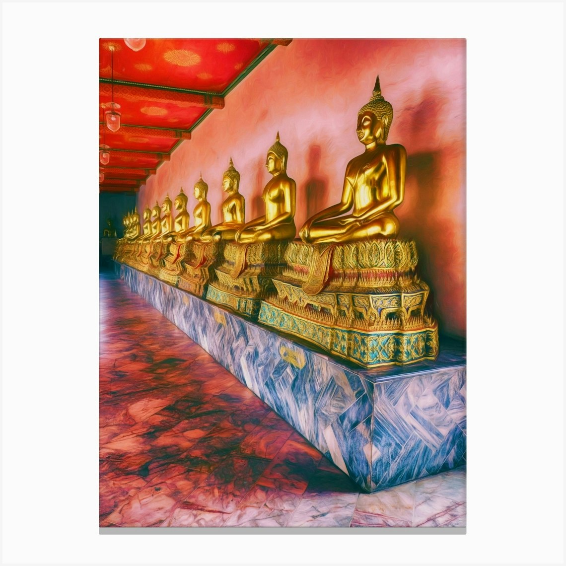 Golden Buddha Statues Bangkok Canvas Print by Paul J Bucknall