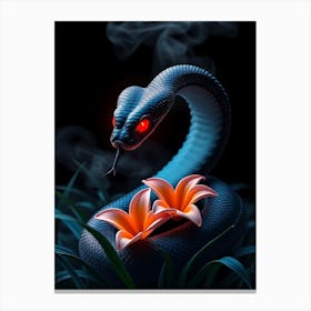 Dark Snake With Flowers Canvas Print