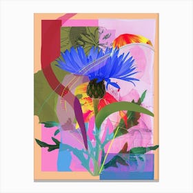 Cornflower (Bachelor S Button) 4 Neon Flower Collage Canvas Print