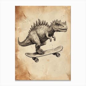 Vintage Stegosaurus Dinosaur On A Skateboard   2 Canvas Print