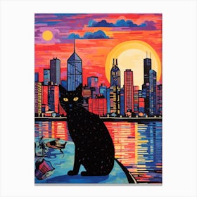Chicago, United States Skyline With A Cat 1 Canvas Print