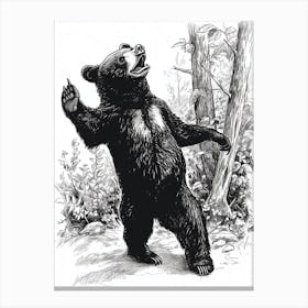 Malayan Sun Bear Dancing In The Woods Ink Illustration 3 Canvas Print