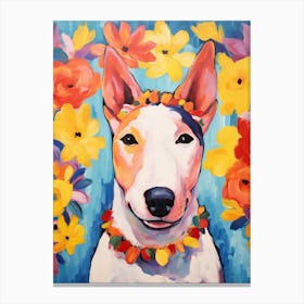 Bull Terrier Portrait With A Flower Crown, Matisse Painting Style 2 Canvas Print