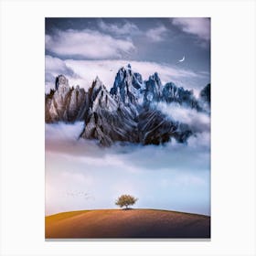 Alone Tree In Front Of The Mountain Canvas Print