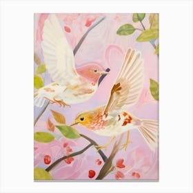 Pink Ethereal Bird Painting Hermit Thrush 1 Canvas Print
