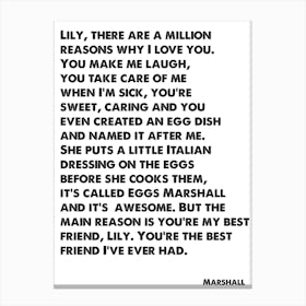 How I Met Your Mother, Marshall, Quote, There Are A Million Reasons Why I Love You, Wall Print, Wall Art, Print, Canvas Print