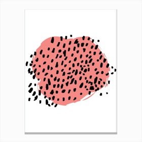 Abstract Coral Circle with Polka Dots Canvas Print