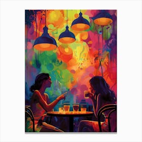Two Women At A Cafe, Vibrant, Pop Art Canvas Print