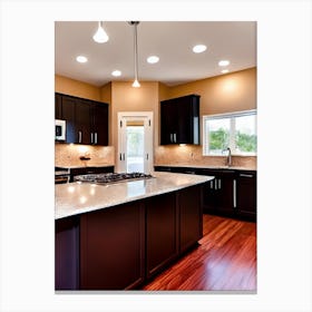 Kitchen With Black Cabinets Canvas Print