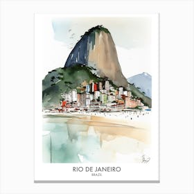 Rio De Janeiro Brazil Watercolour Travel Poster 2 Canvas Print