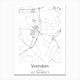 Veendam,Netherlands Minimalist Map Canvas Print