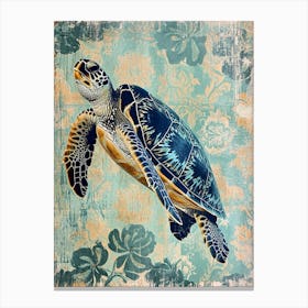 Floral Sea Turtle Wallpaper Style 1 Canvas Print