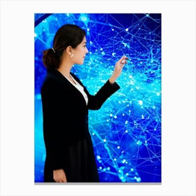 Abstract Digital Painting Featuring A Businesswoman Fingertip Touching A Screen Displaying An Intri (2) Canvas Print