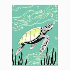 Simple Aqua Sea Turtle Illustration 1 Canvas Print