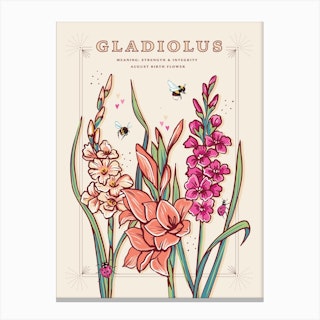 August Birth Flower Gladiolus On Cream Canvas Print