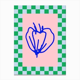 Modern Checkered Flower Poster Blue & Pink 1 Canvas Print