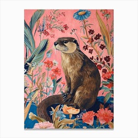 Floral Animal Painting Otter 3 Canvas Print