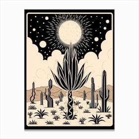 B&W Cactus Illustration Ferocactus Cactus 2 Canvas Print