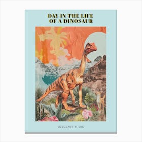 Dinosaur & A Dog Retro Collage Poster Canvas Print