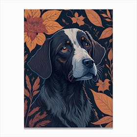 Floral Dog Portrait Boho Minimalism (12) Canvas Print