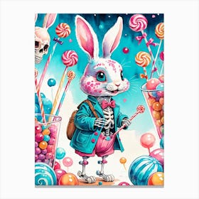 Cute Skeleton Rabbit With Candies Painting (28) Canvas Print