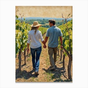Couple Holding Hands In Vineyard Canvas Print