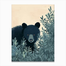 American Black Bear Hiding In Bushes Storybook Illustration 2 Canvas Print