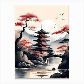 Japanese Landscape Watercolor Painting (3) Canvas Print