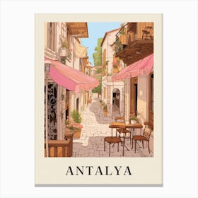 Antalya Turkey 2 Vintage Pink Travel Illustration Poster Canvas Print