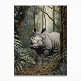 Rhino In The Green Leaves Realistic Illustration 3 Canvas Print