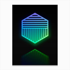 Neon Blue and Green Abstract Geometric Glyph on Black n.0143 Canvas Print