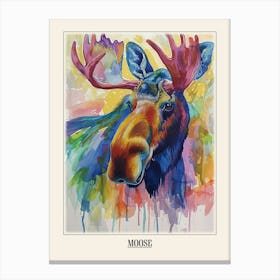 Moose Colourful Watercolour 2 Poster Canvas Print
