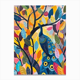 Peacock & The Leaves Painting 6 Canvas Print