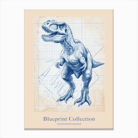 Acrocanthosaurus Dinosaur Blue Print Sketch 2 Poster Canvas Print