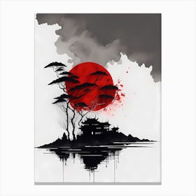 Chinese Ink Painting Landscape Sunset (19) Canvas Print