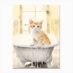 Japanese Bobtail Cat In Bathtub Botanical Bathroom 2 Canvas Print