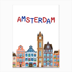 Amsterdam City Illustration Print Art 1 Canvas Print