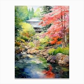 Portland Japanese Garden Usa Watercolour 1 Canvas Print