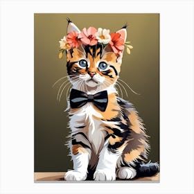 Calico Kitten Wall Art Print With Floral Crown Girls Bedroom Decor (6)  Canvas Print