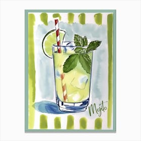 Mojito Cocktail Painting Art Kitchen Green Blue Canvas Print