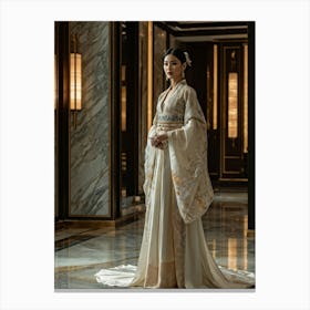 Asian Woman Stands Poised In A Luxurious Fashion Ensemble Contrasting Traditional Elements With Hig (3) Canvas Print