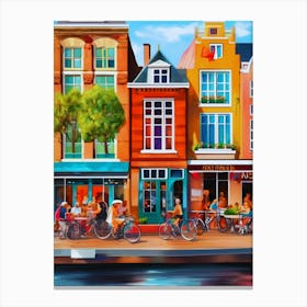 The city of Amsterdam, Netherlands, streets, cafes, passing by, the beauty of summer, oil colors.7 Canvas Print