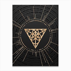 Geometric Glyph Symbol in Gold with Radial Array Lines on Dark Gray n.0161 Canvas Print