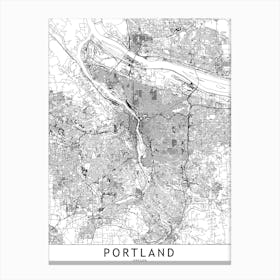 Portland White Map Canvas Print