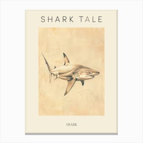 Vintage Shark Pencil Illustration Beige 3 Poster Canvas Print