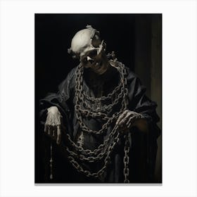 A Painting Showing A Skeleton With Chains On Top Canvas Print