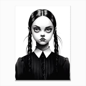 Portrait Of Wednesday Addams World Line Art 0 Fan Art Canvas Print
