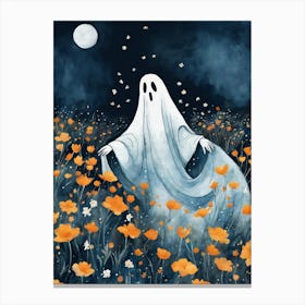 Sheet Ghost In A Field Of Flowers Painting (8) Canvas Print