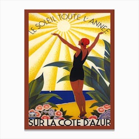 Sur La Cote, French Beach Sun Poster Canvas Print