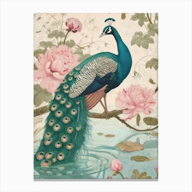Floral Peacock Tail In The Water Canvas Print